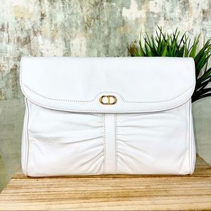 Christian Dior CD Logo White Leather Clutch
